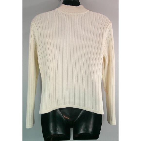 Talbots Full Zip Woven Sweater Women's Small Cream Off White - Picture 3 of 6